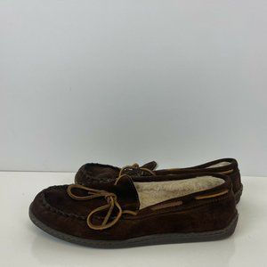 Minnietonka Pile Lined Hardsole Moccasin Loafers Chocalate Suede Mens Size 10